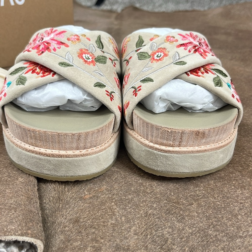 Johnny Was Jenna X Band Sandal Sueded Flatform Embroidered Slides - Picture 4 of 9